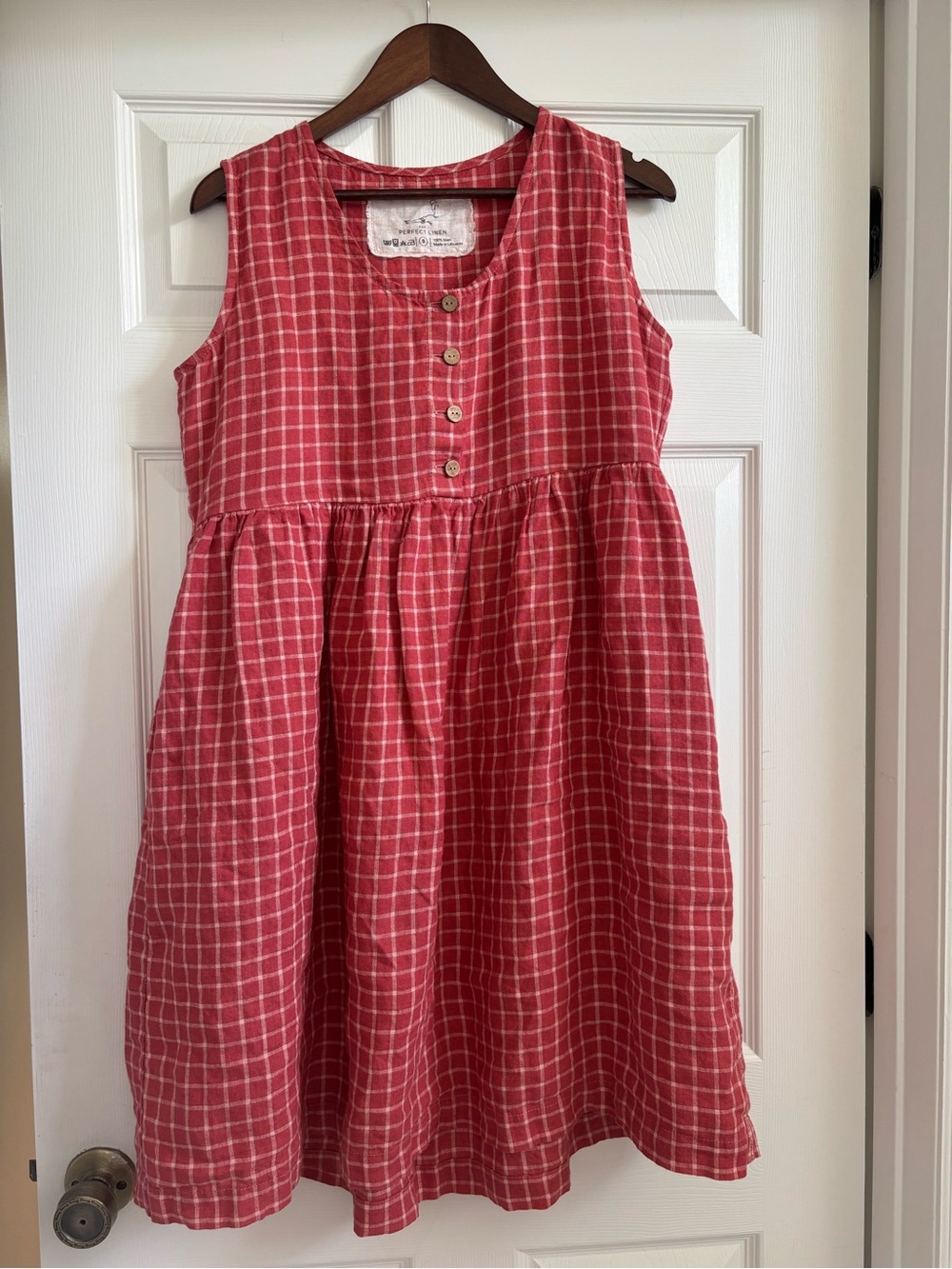notPERFECTLINEN Red Gingham Sleeveless Button-Front Dress